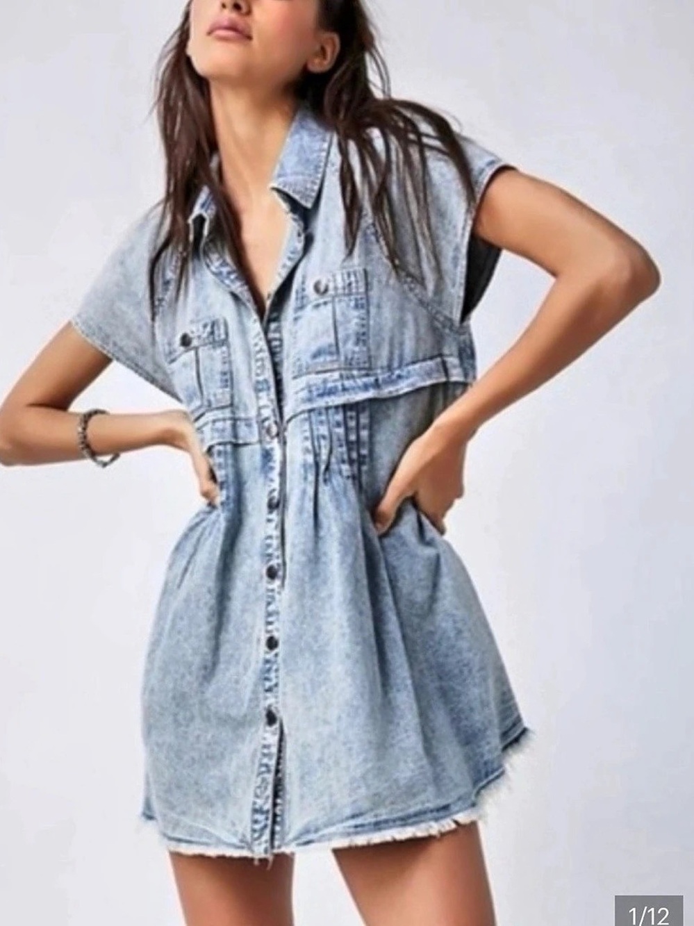 Free People Ronnie Denim Babydoll Dress Blue
